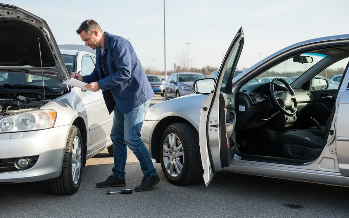 5 masini fiabile - un barbat verifica atent masini second hand intr-un parc auto