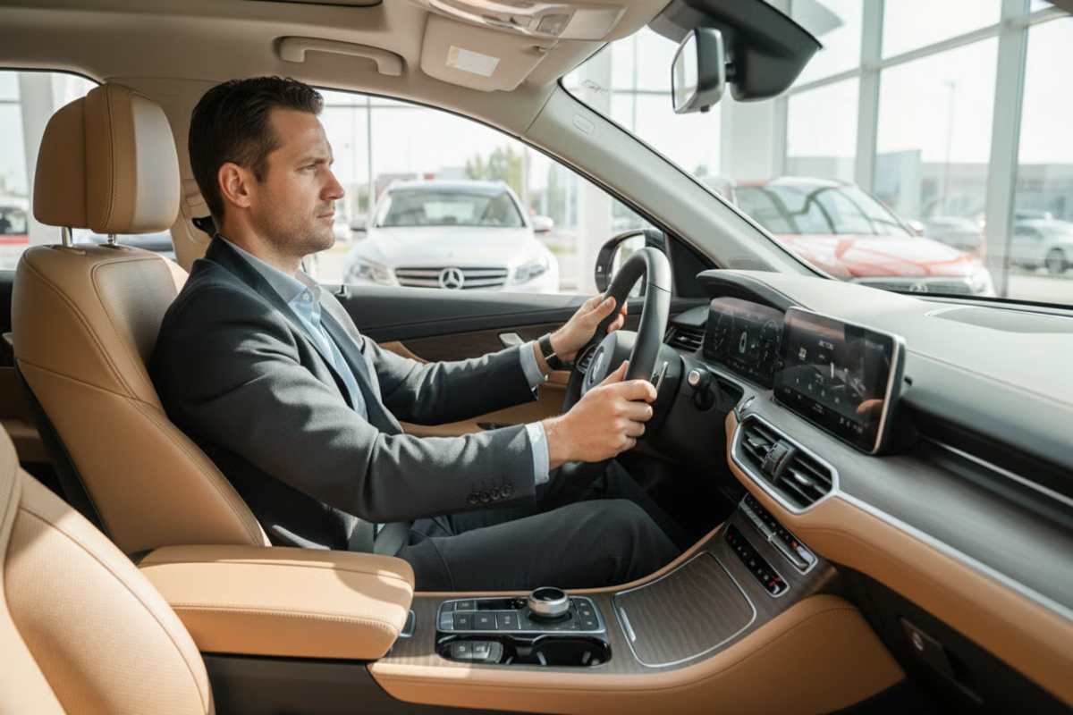 1. Test drive - Cum sa evaluezi corect masina inainte de cumparare_ Sfaturi practice si pasi importanti_Persoana evaluand interiorul unei masini in timpul unui test drive